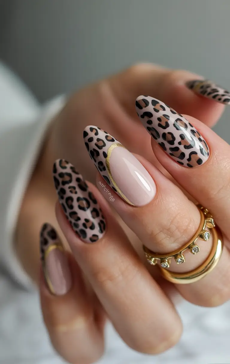 winter gel nails Chic Leopard Luxe