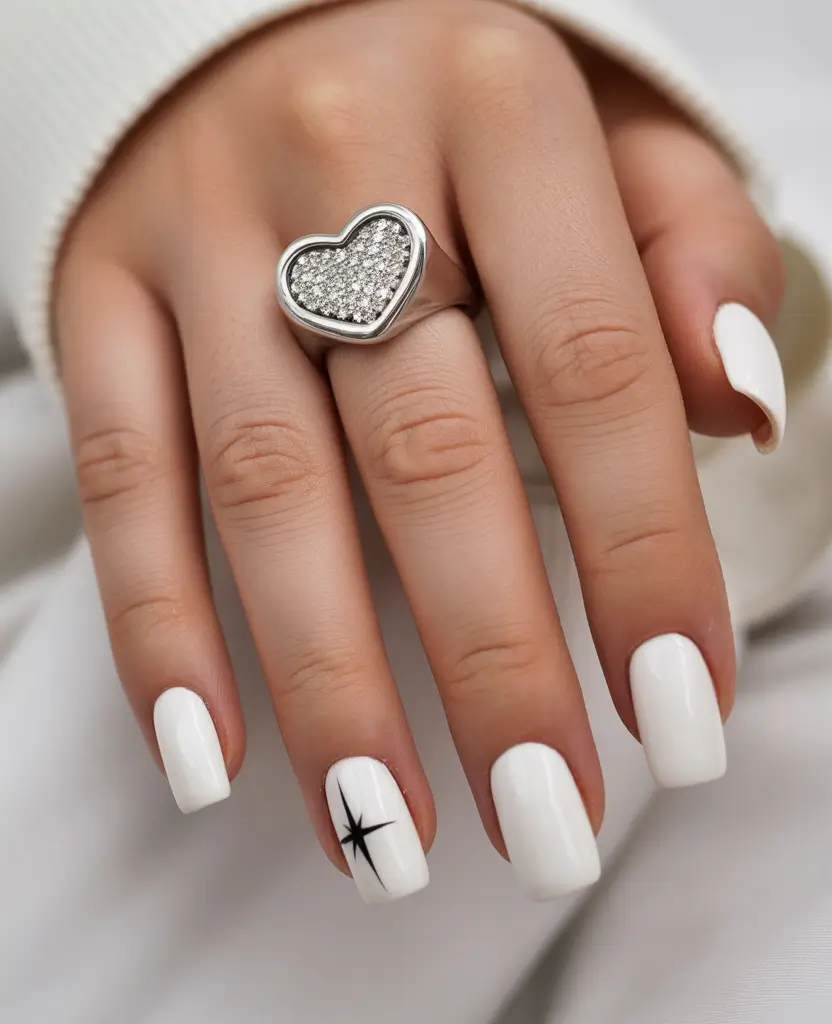 winter gel nails White Winter Star