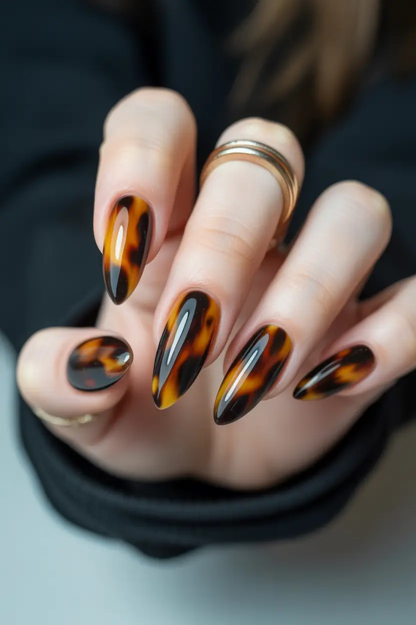winter gel nails Tortoise Shell Glow