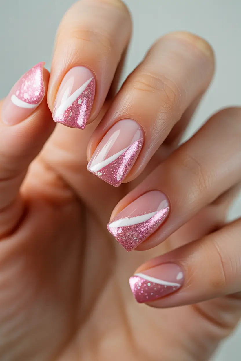 winter gel nails Pink Sugar Swirl