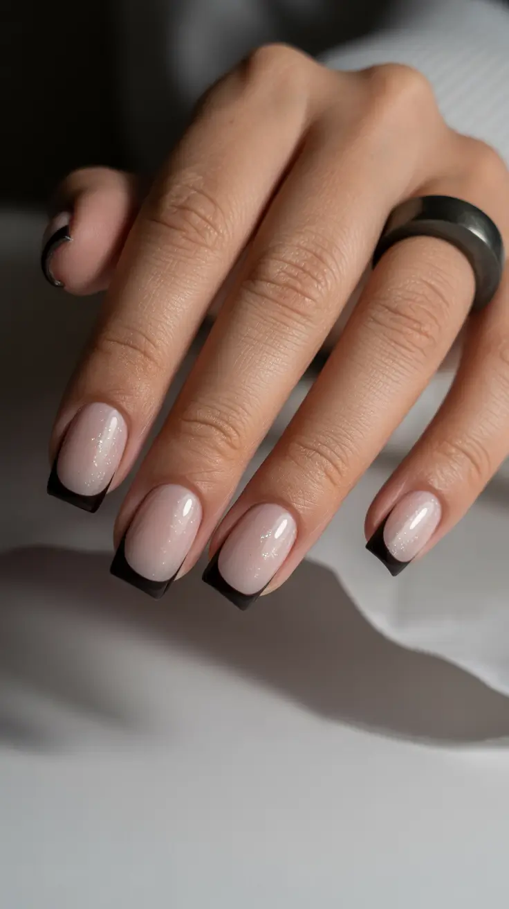 winter gel nails Black Velvet French