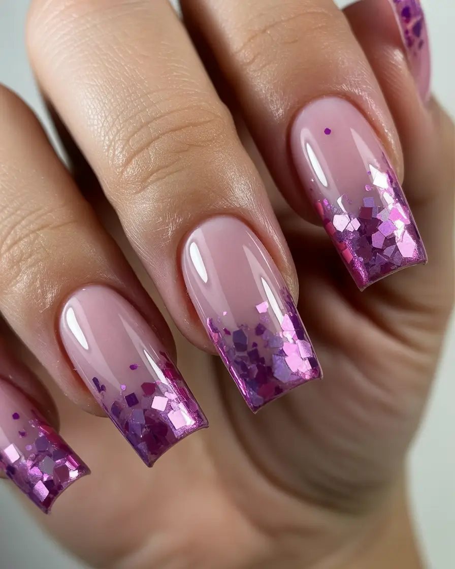 winter gel nails Violet Sparkle Fade