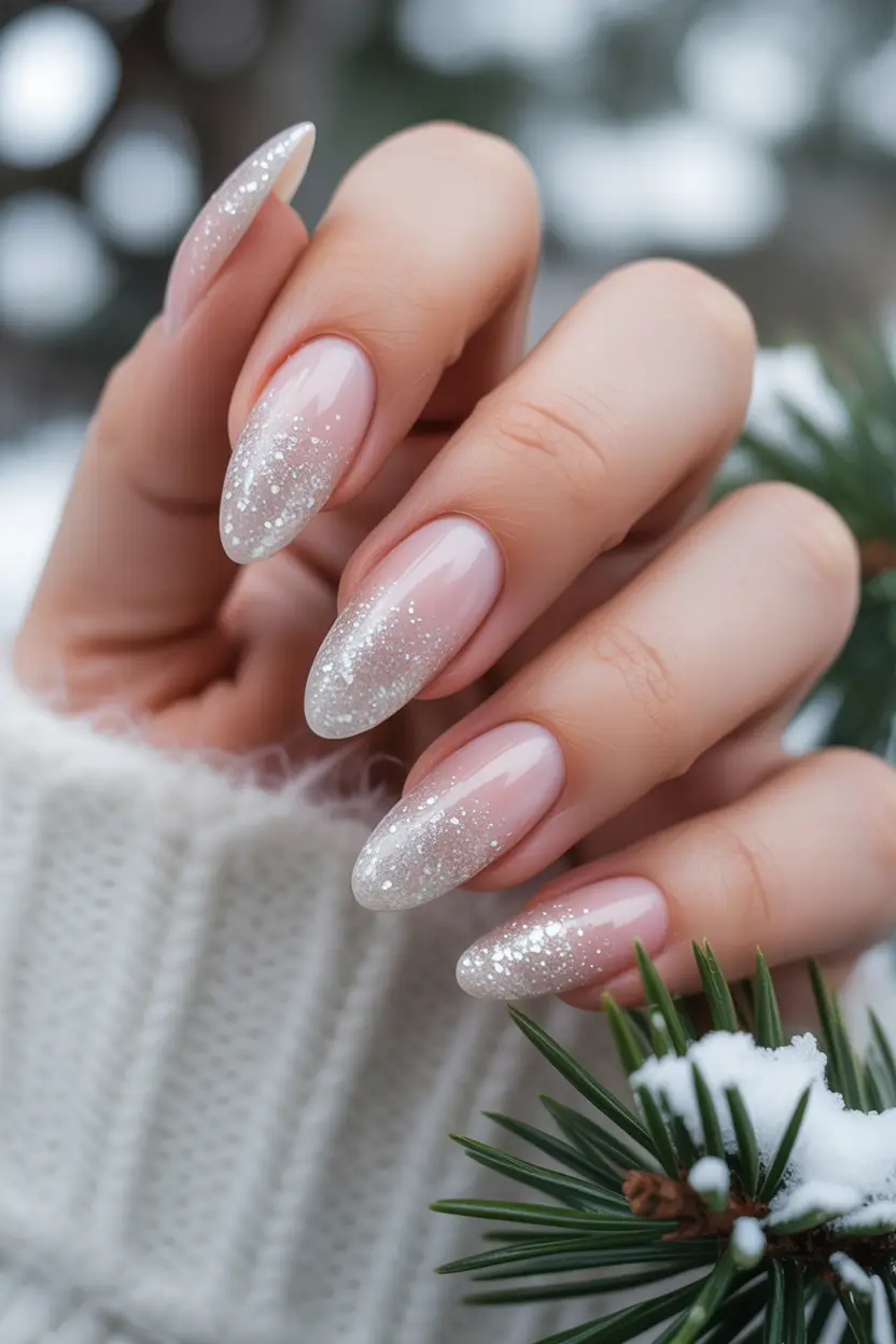 winter gel nails Snowy Nude Elegance