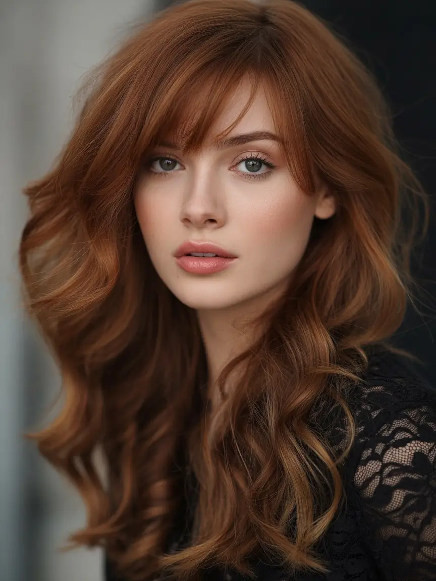 winter hair colors auburn Soft Auburn with Long Waves