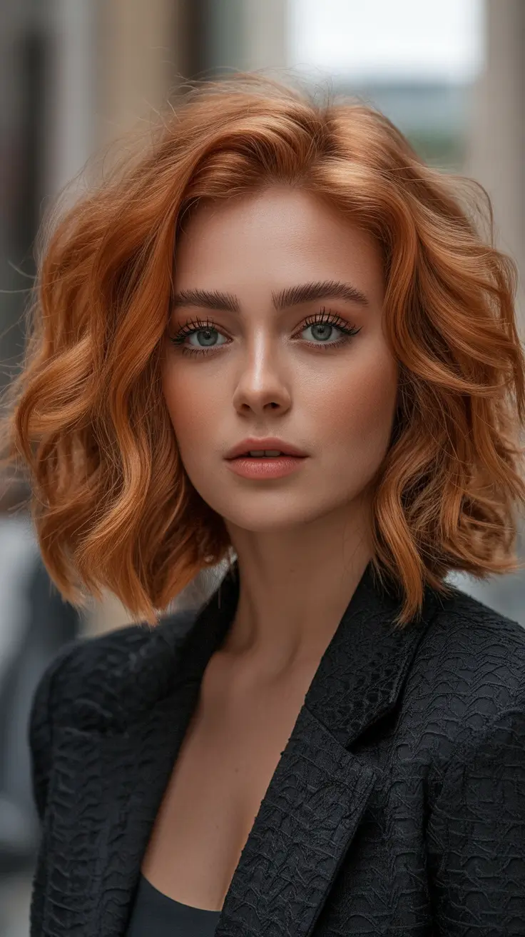 winter hair colors auburn Golden Auburn Bob with Loose Waves