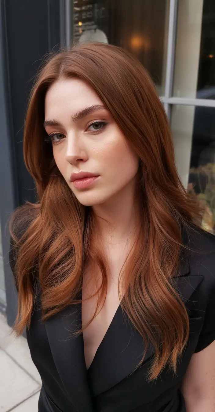 winter hair colors auburn Sleek Medium Auburn Elegance