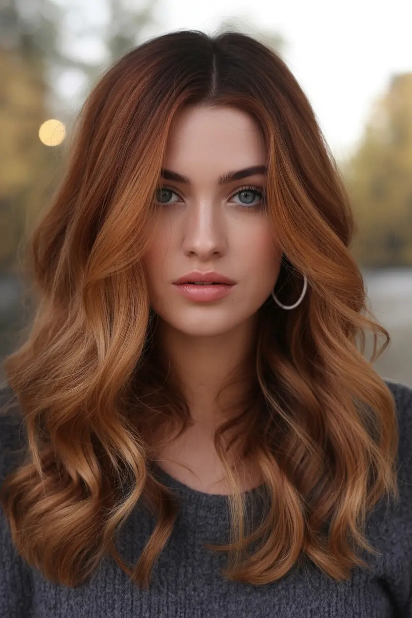 winter hair colors auburn Warm Auburn Ombre Waves