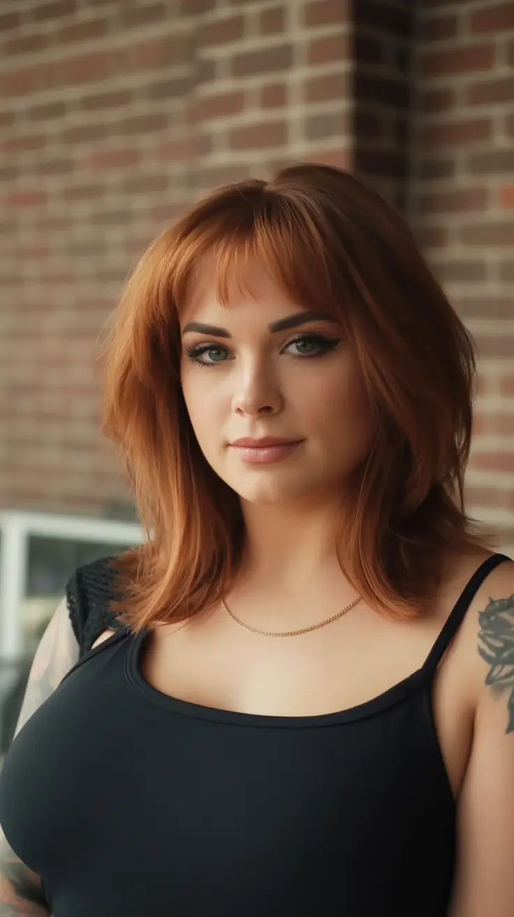 winter hair colors auburn Textured Auburn Shag with Bangs