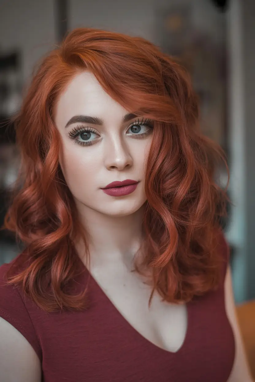 winter hair colors auburn Romantic Deep Auburn Curls