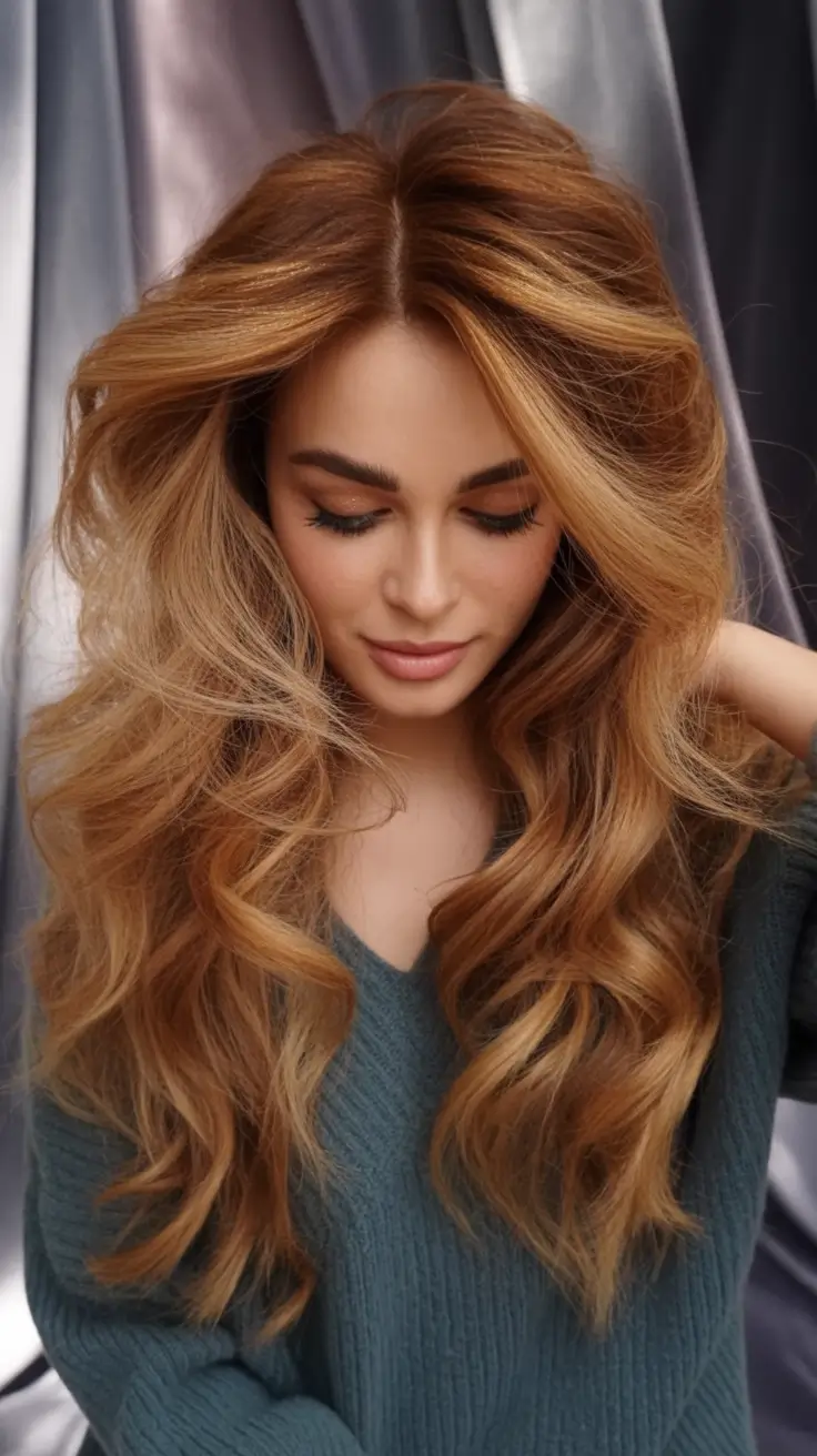 winter hair colors auburn Golden Auburn with Honey Dimension