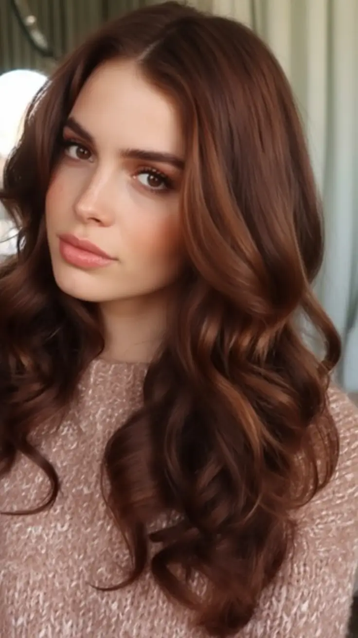 winter hair colors auburn Rich Chestnut Auburn Waves