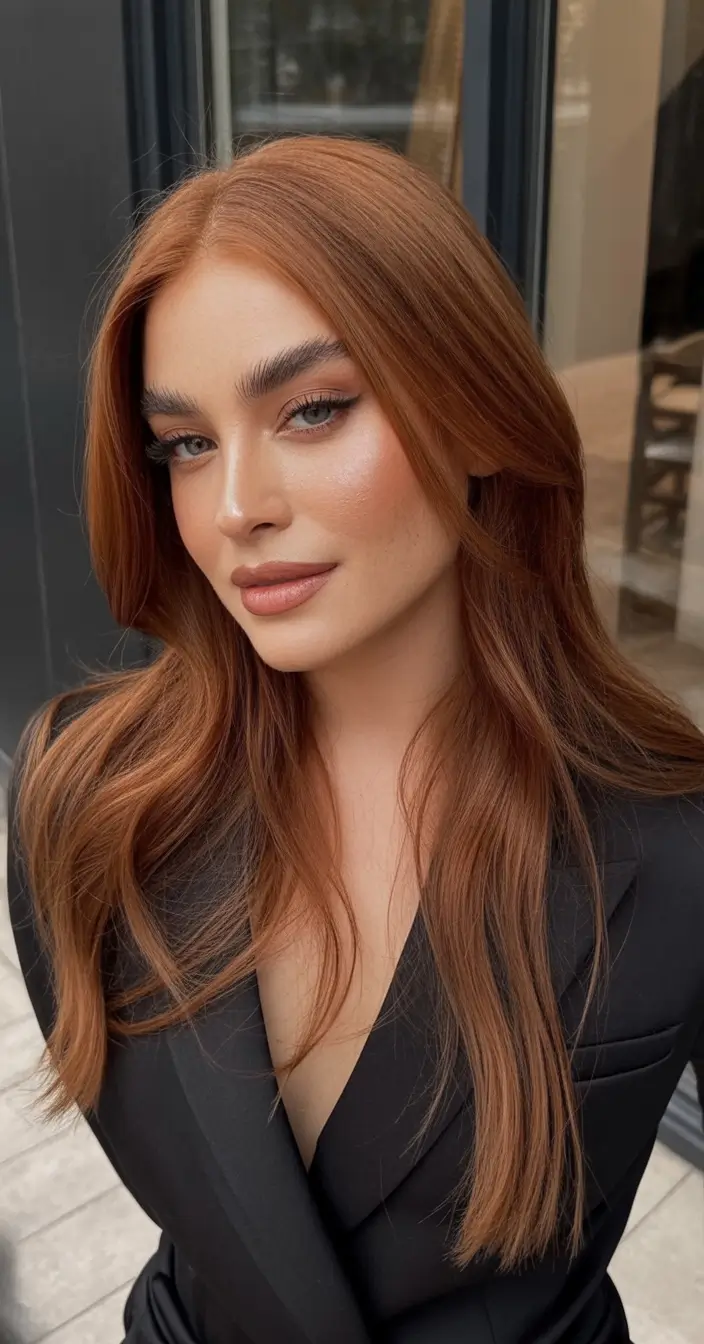 winter hair colors auburn Classic Auburn Sleek Layers