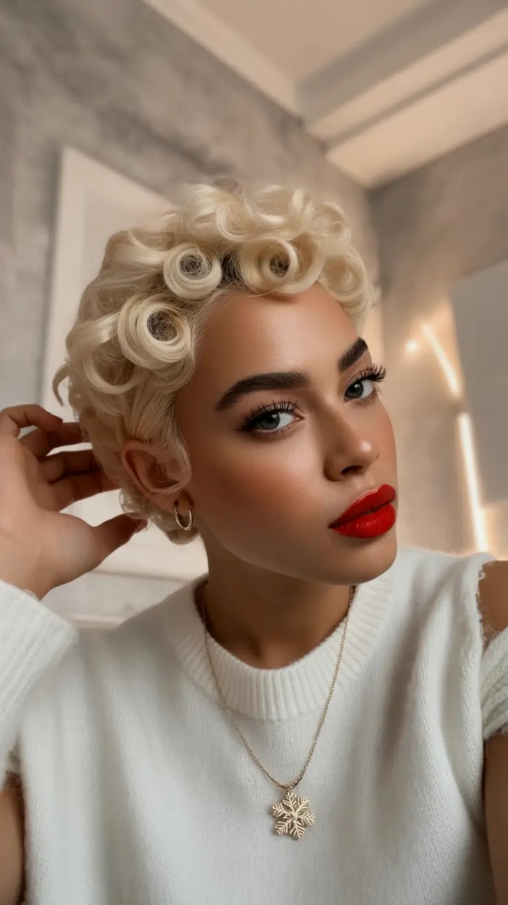 winter hair colors for black women Vintage Platinum Curls With a Modern Edge
