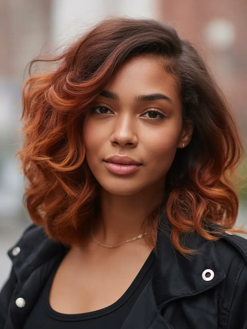 winter hair colors for black women Copper Sunset Lob for Seasonal Warmth