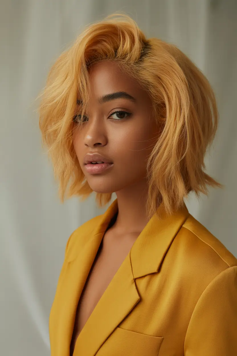 winter hair colors for black women Golden Amber Bob With Volume