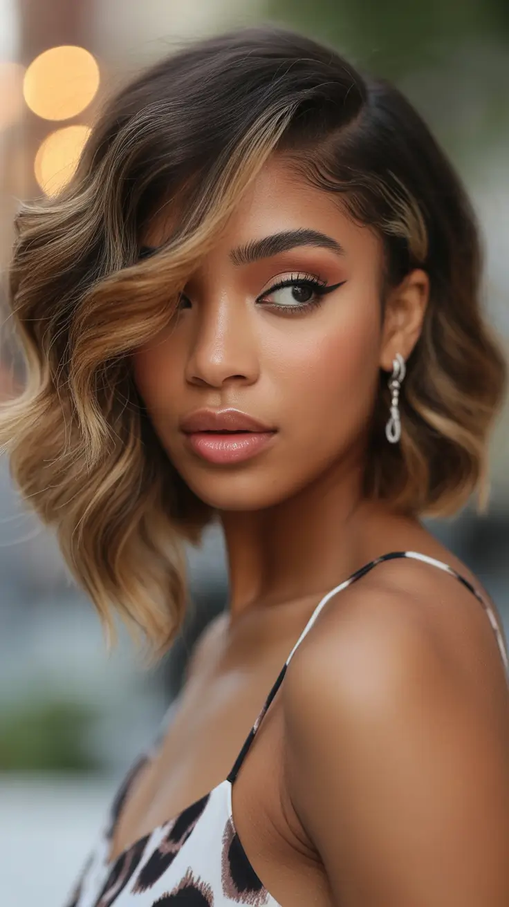 winter hair colors for black women Golden Brunette Waves with Dimensional Balayage