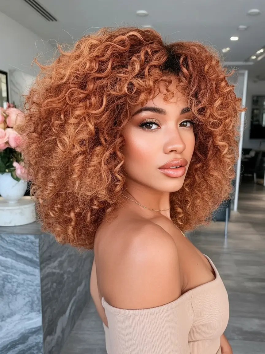winter hair colors for black women Fiery Cinnamon Curls for Bold Winter Drama