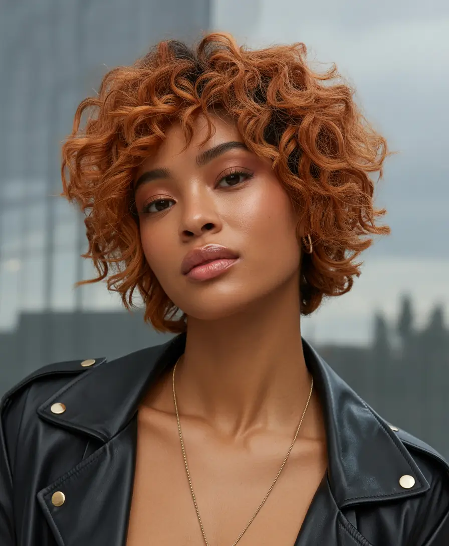 winter hair colors for black women Spiced Ginger Curls with Playful Texture