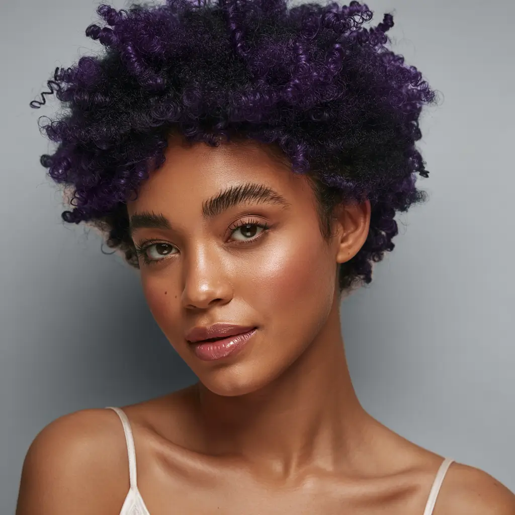 winter hair colors for black women Violet Curls with Bold Edge