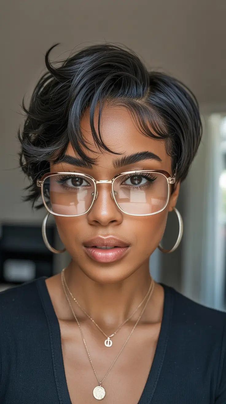 winter hair colors for black women Glossy Espresso Pixie with Soft Movement