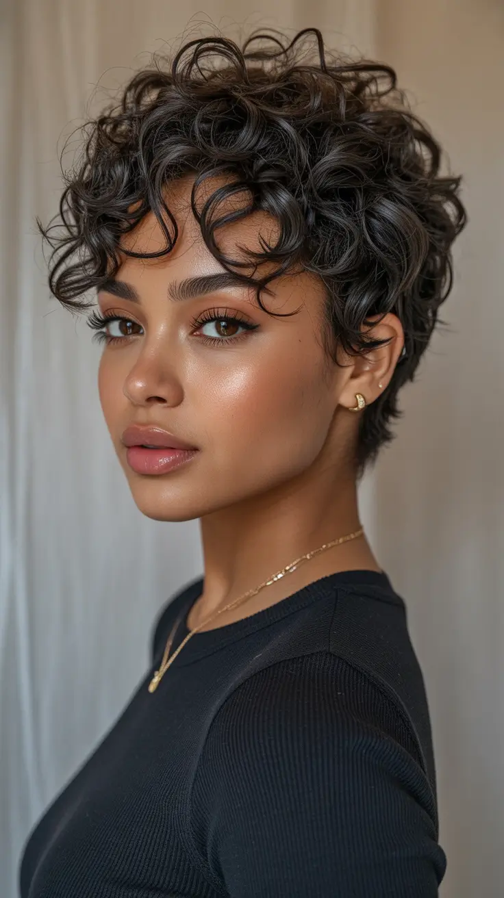 winter hair colors for black women Textured Chocolate Curly Crop