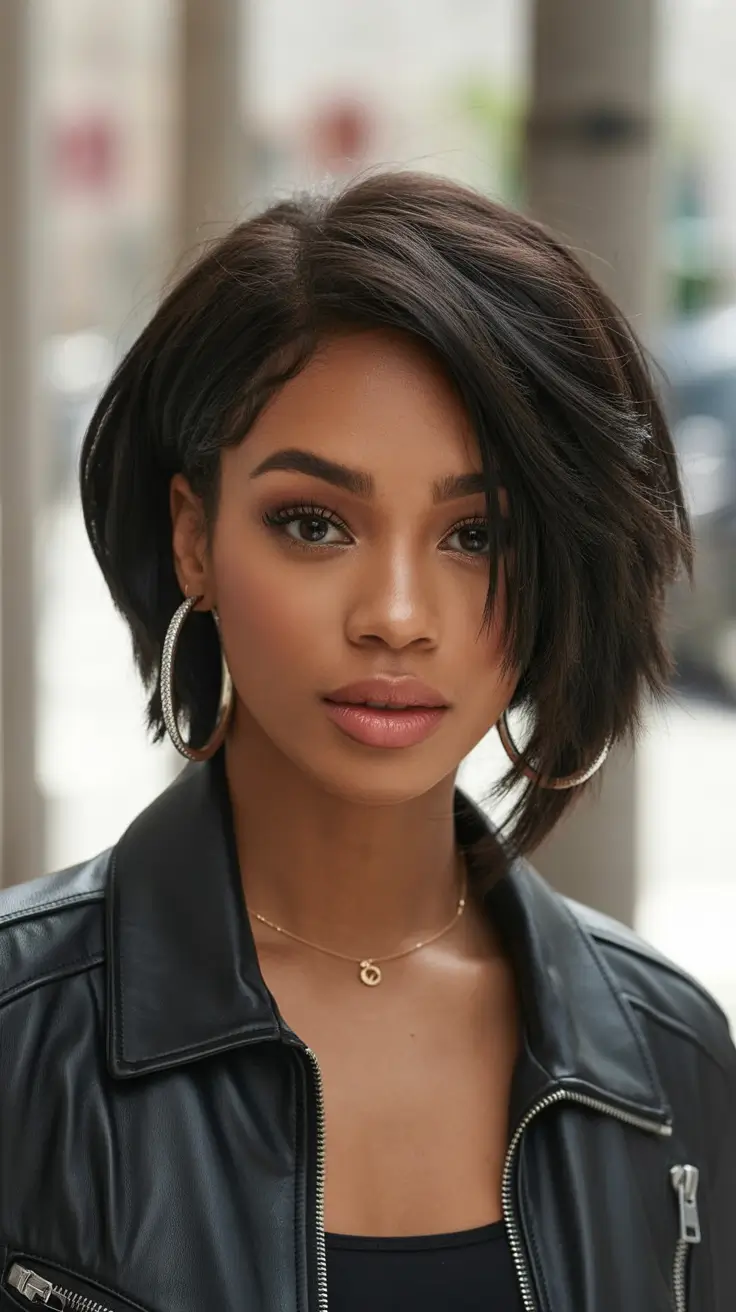 winter hair colors for black women Classic Espresso Bob With Modern Movement