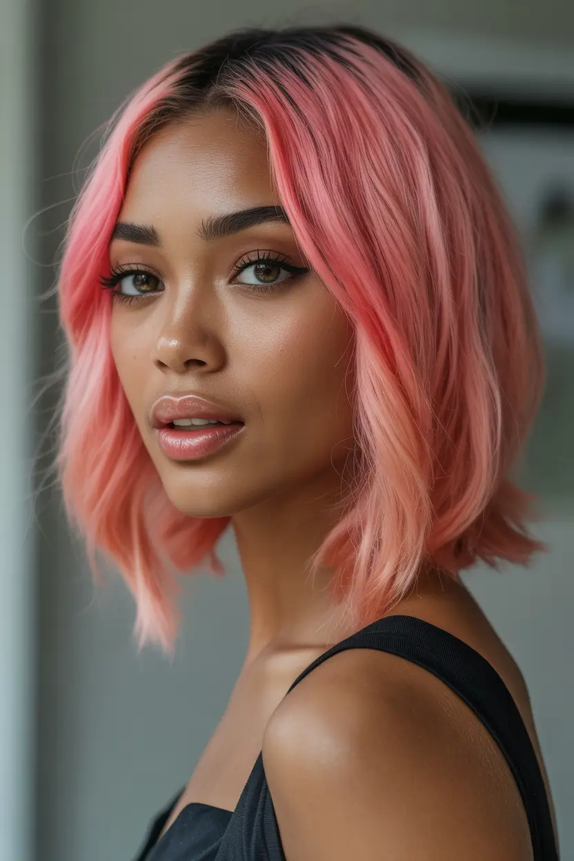 winter hair colors for black women Cotton Candy Pink Bob for Playful Winter Energy