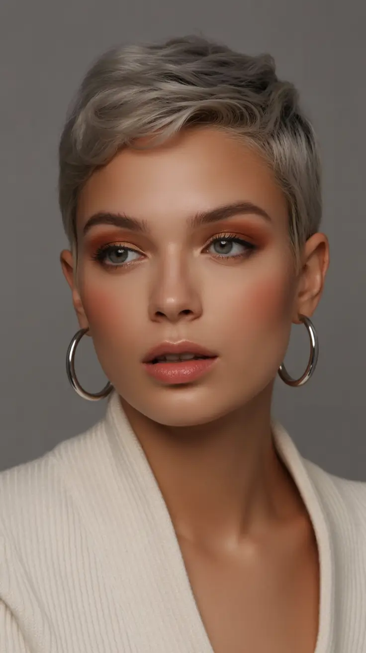 winter haircuts and colors 2025–2026 trends Modern Silver Pixie Confidence