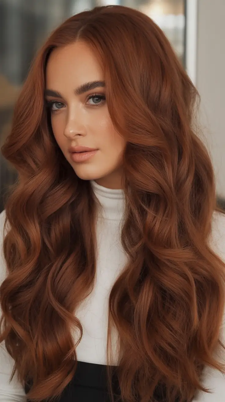 winter haircuts and colors 2025–2026 trends Cinnamon Copper Waves