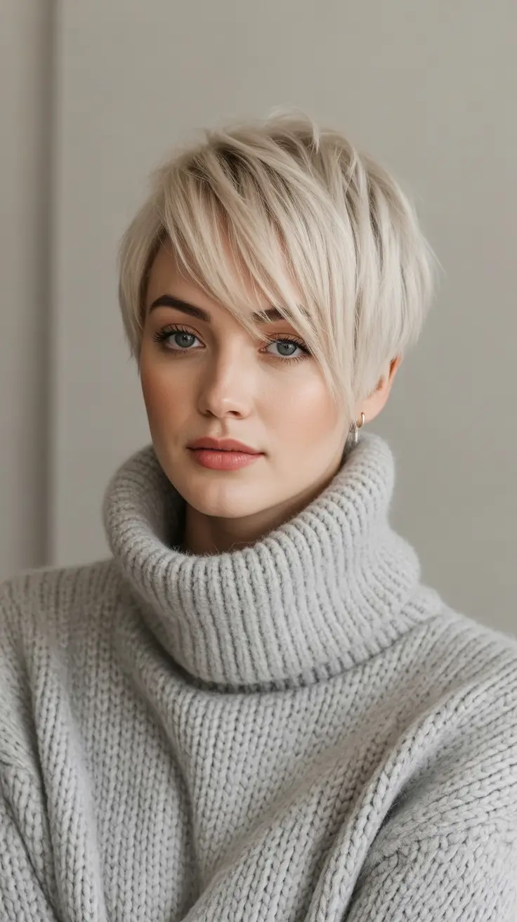 winter haircuts and colors 2025–2026 trends Platinum Textured Crop