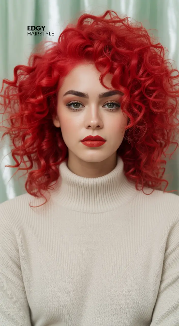 winter haircuts and colors 2025–2026 trends Vibrant Red Curls with Volume