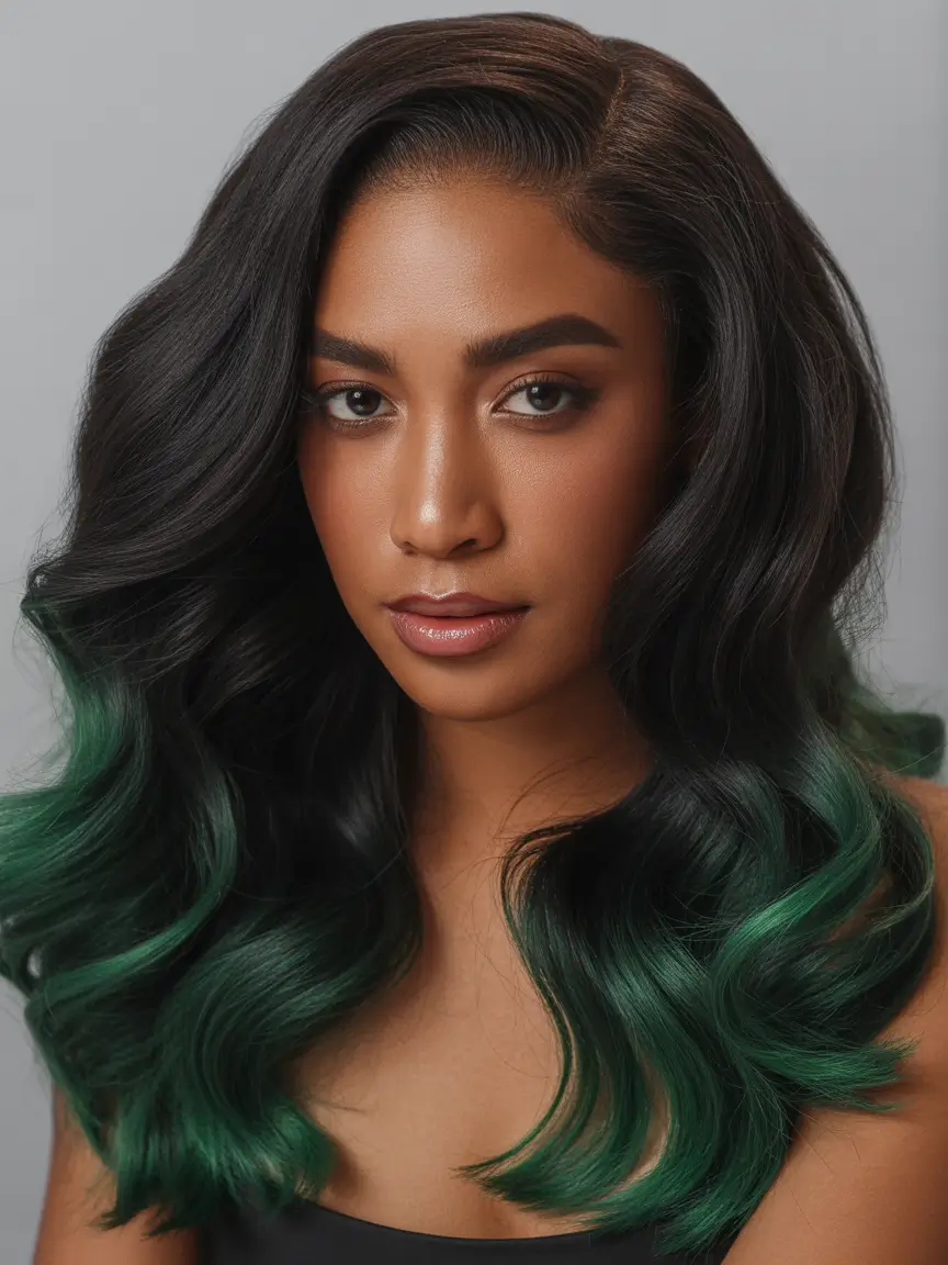 winter haircuts and colors 2025–2026 trends Emerald Green Ends