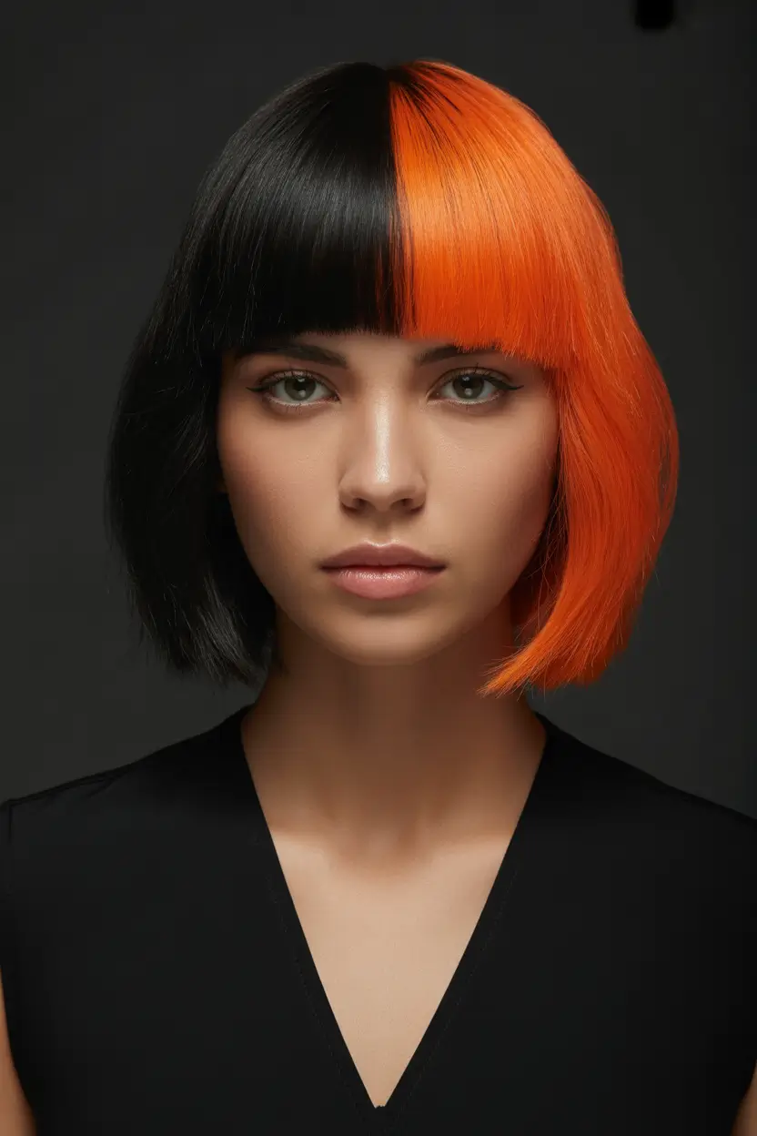 winter haircuts and colors 2025–2026 trends Split-Color Bob Drama