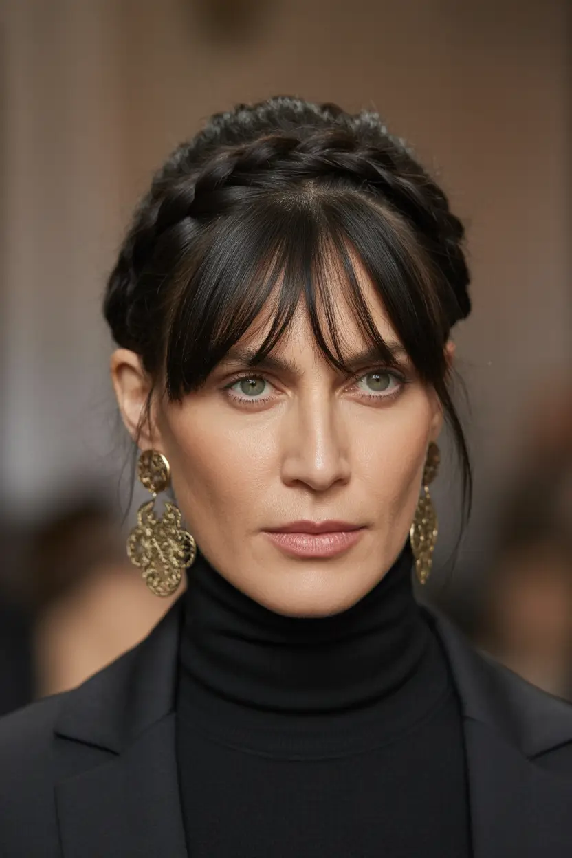 2025-hair Crowned-Braid-with-Textured-Bangs