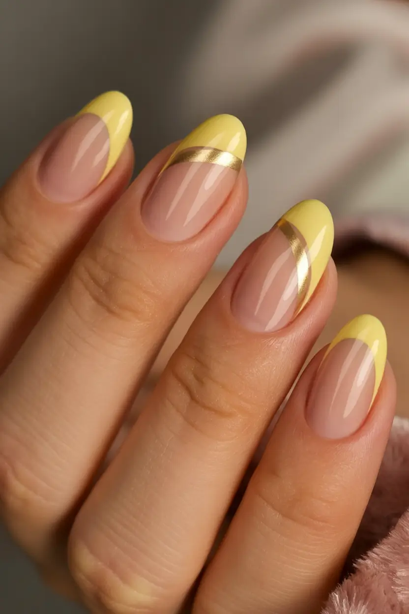 winter nails easy design and color 2025 2026 Golden Lemon French Tips