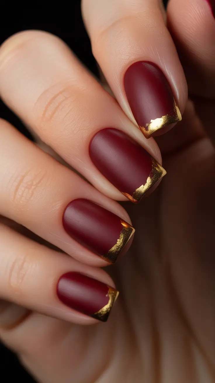winter nails easy design and color 2025 2026 Velvet Burgundy with Gold Accents