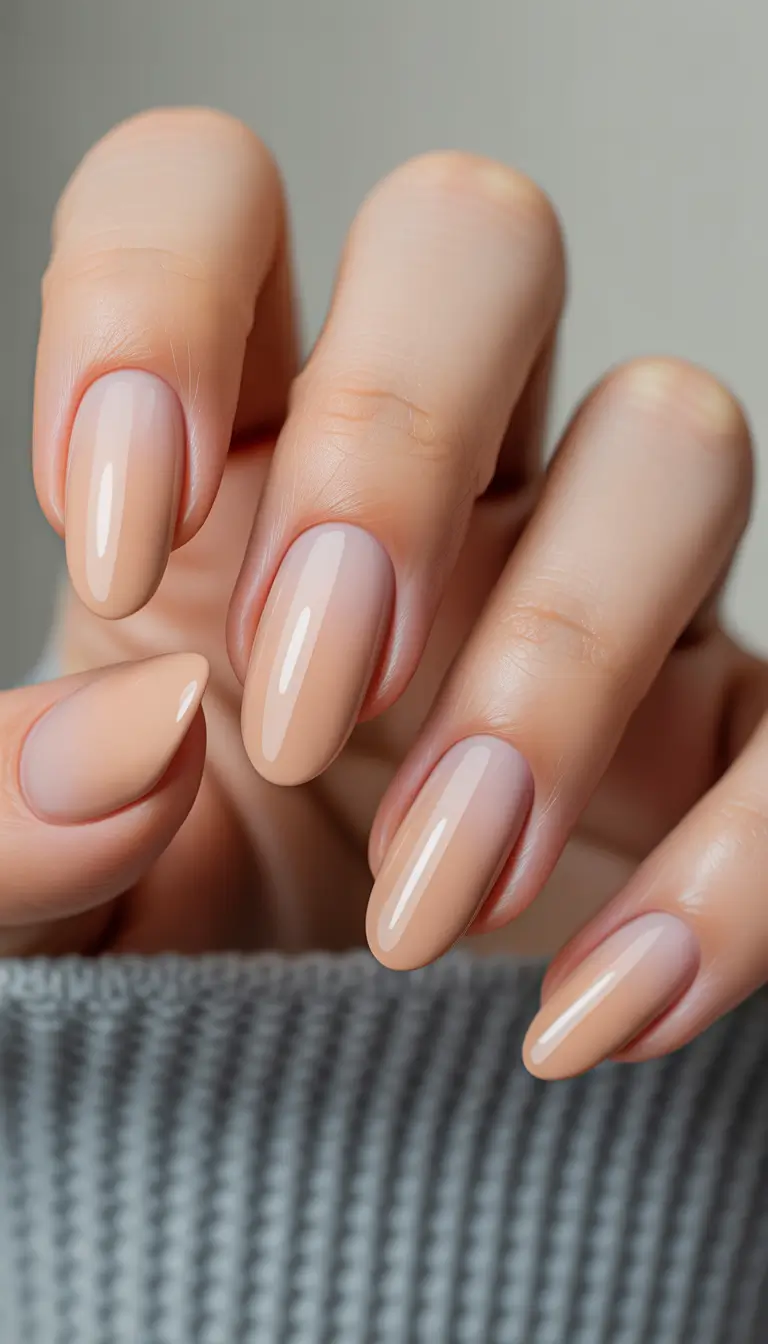 winter nails easy design and color 2025 2026 Caramel Nude Perfection