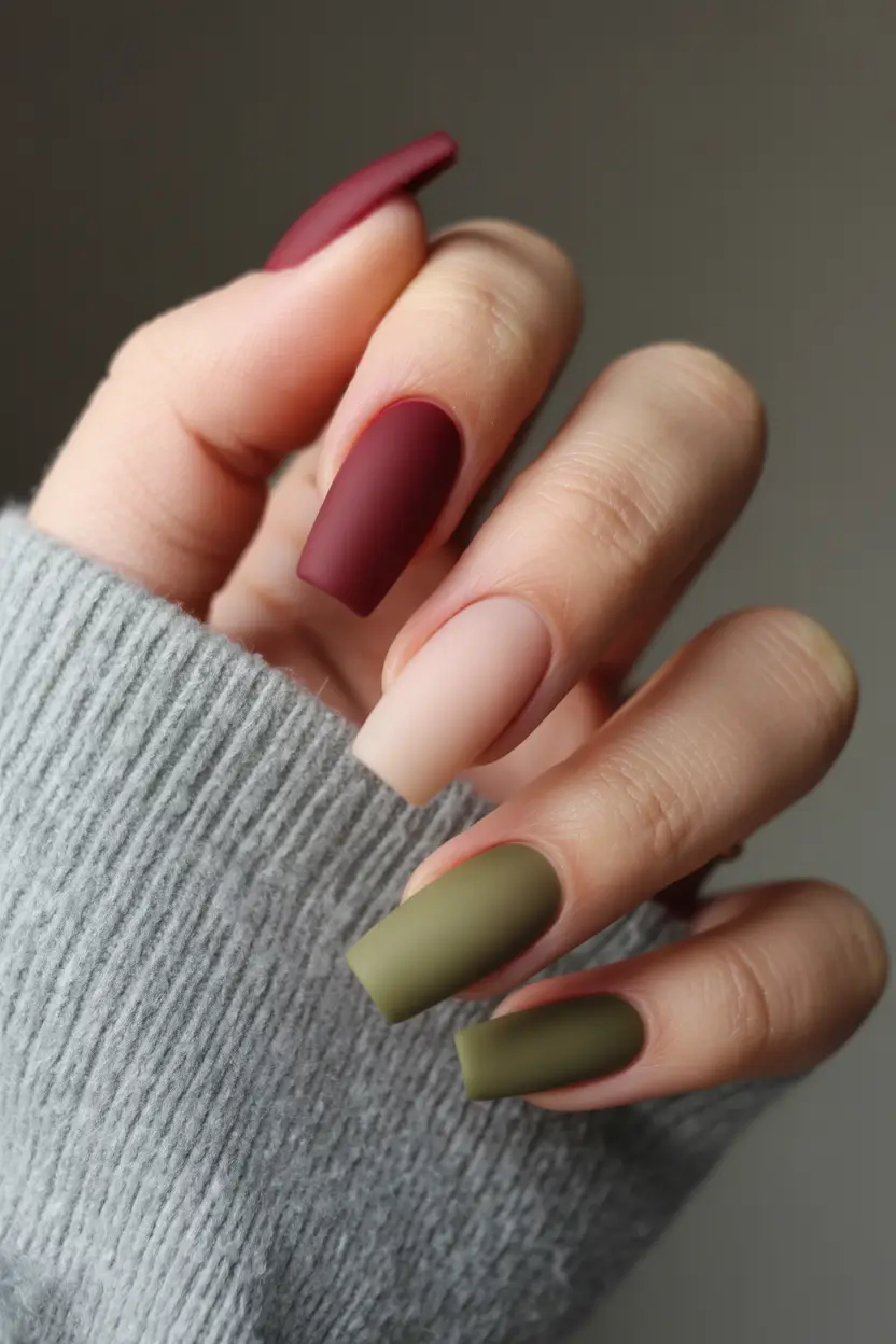 winter nails easy design and color 2025 2026 Matte Earth Tones Harmony