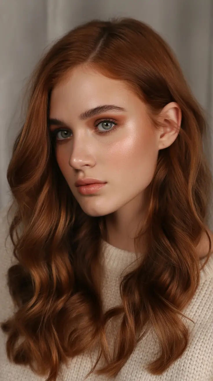 auburn hair color - Warm Medium Auburn Waves With Cozy Texture