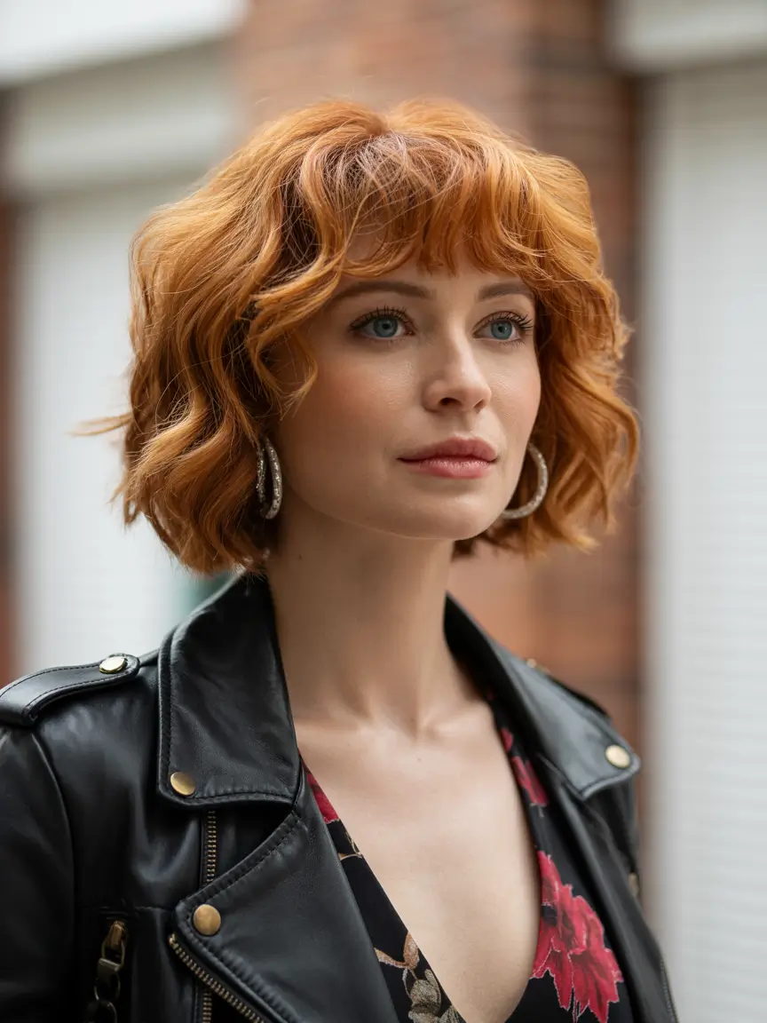 auburn hair color - Soft Curly Auburn With a Street-Chic Edge