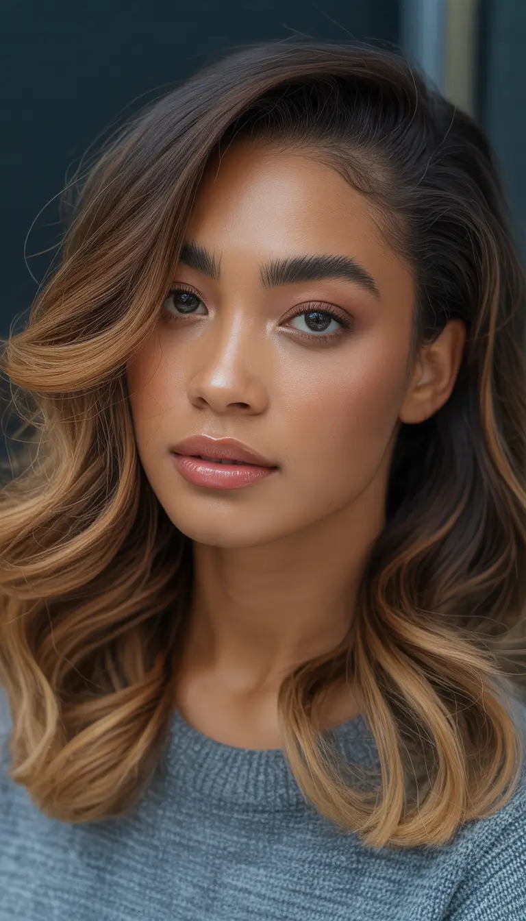 hair color for brown skin Golden Balayage Bliss