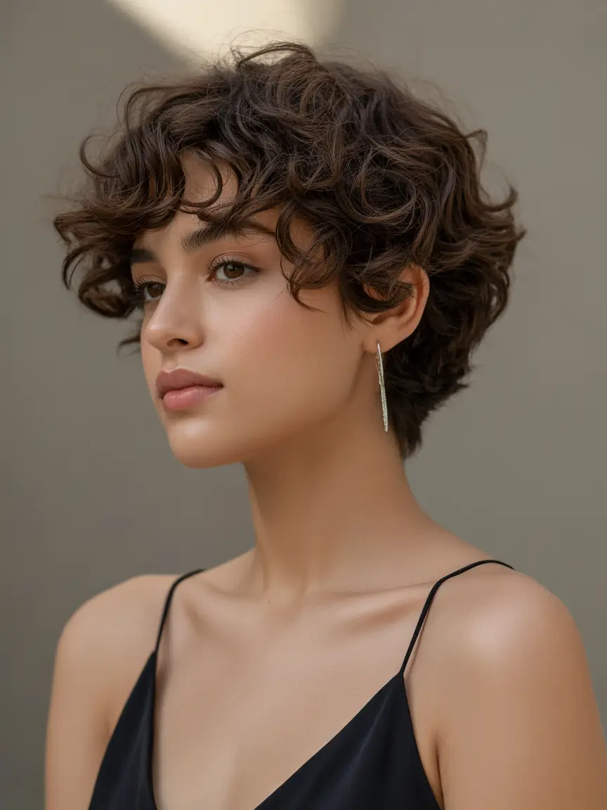 haircuts for wavy hair Soft Curly Pixie With Airy Movement