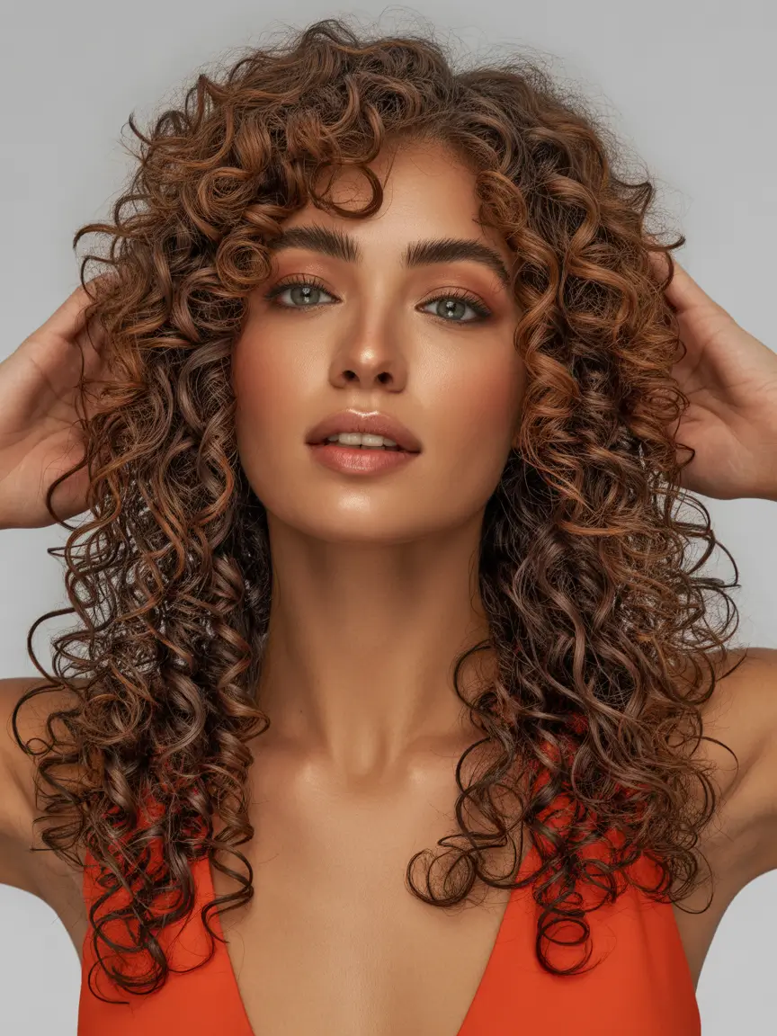 haircuts for wavy hair Chocolate Spiral Lob With Balanced Layers