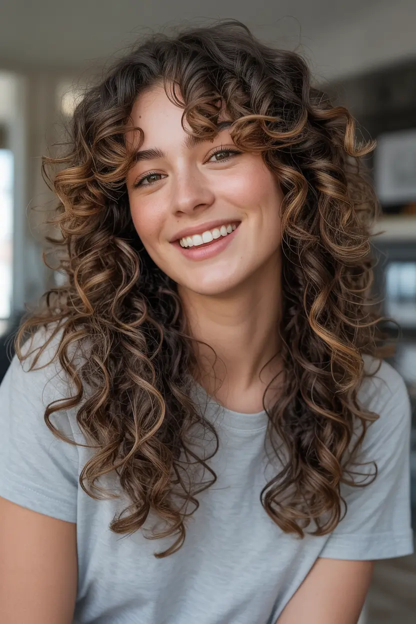 haircuts for wavy hair Soft Layered Cut With Curly Face-Framing Fringe