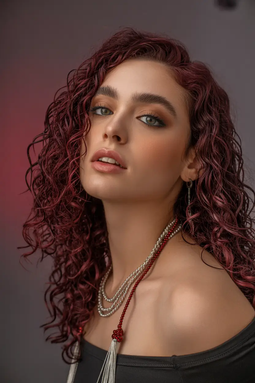 haircuts for wavy hair Rich Berry-Toned Curls With Structured Layers