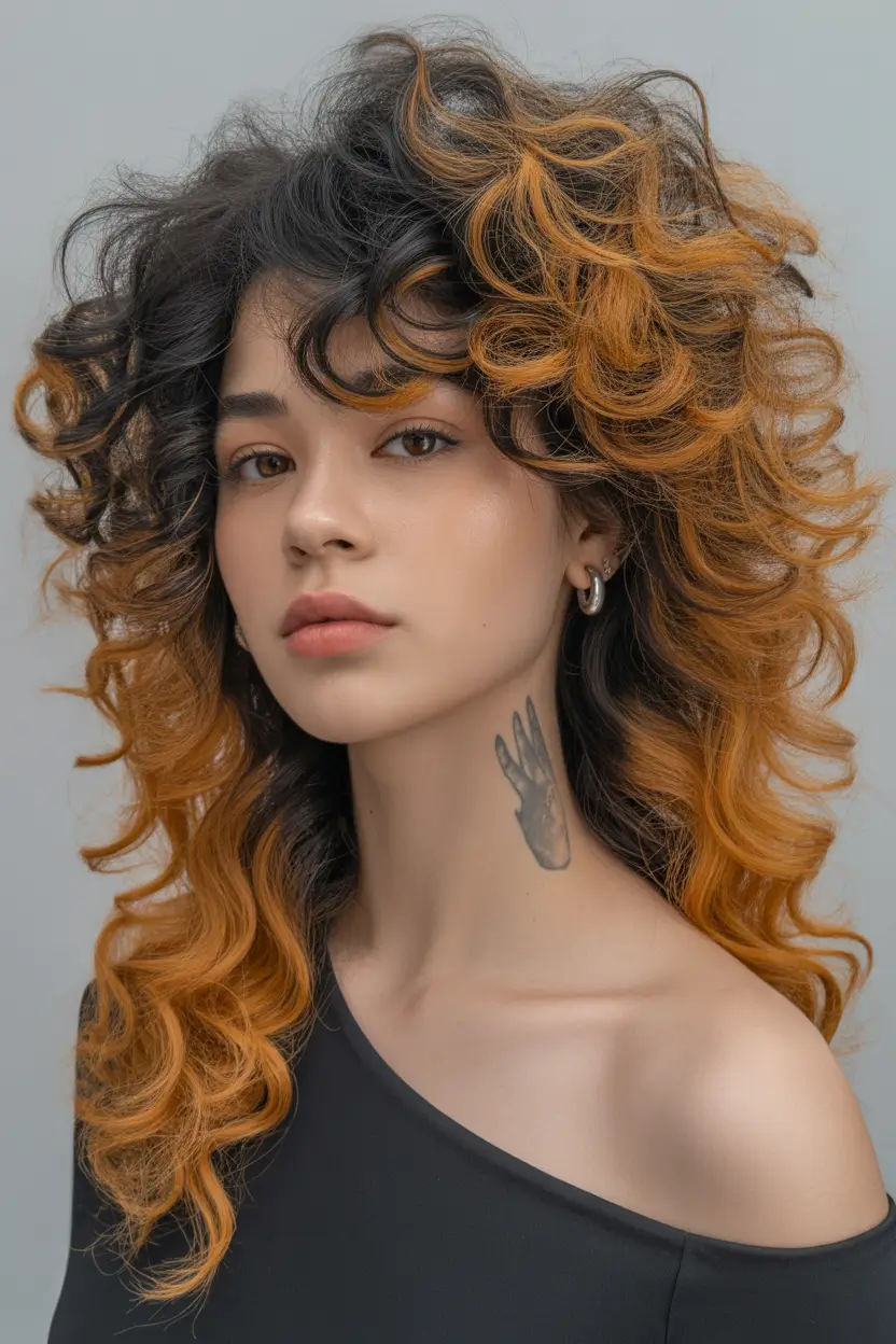 haircuts for wavy hair Two-Tone Curly Shag With Fiery Ends