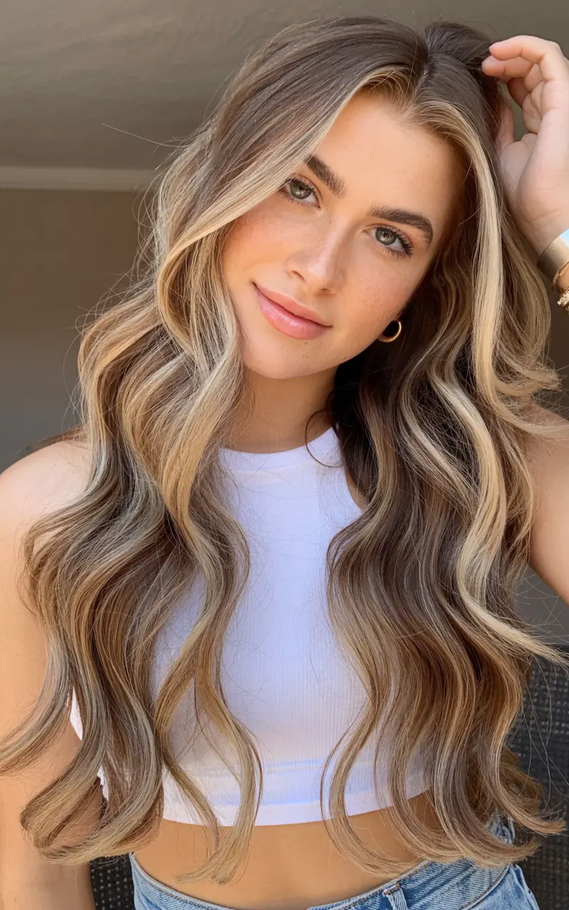 haircuts for wavy hair Long Soft Waves With Bright Framing Highlights
