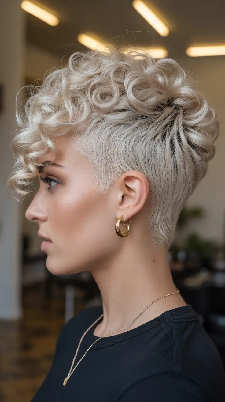 haircuts for wavy hair Platinum Curly Undercut With Sculpted Volume