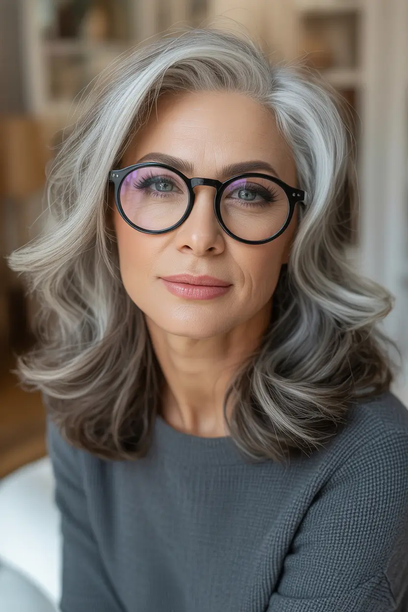 Haircuts for Women Over 40 Silver-Toned Mid Length Layers With Soft Contour
