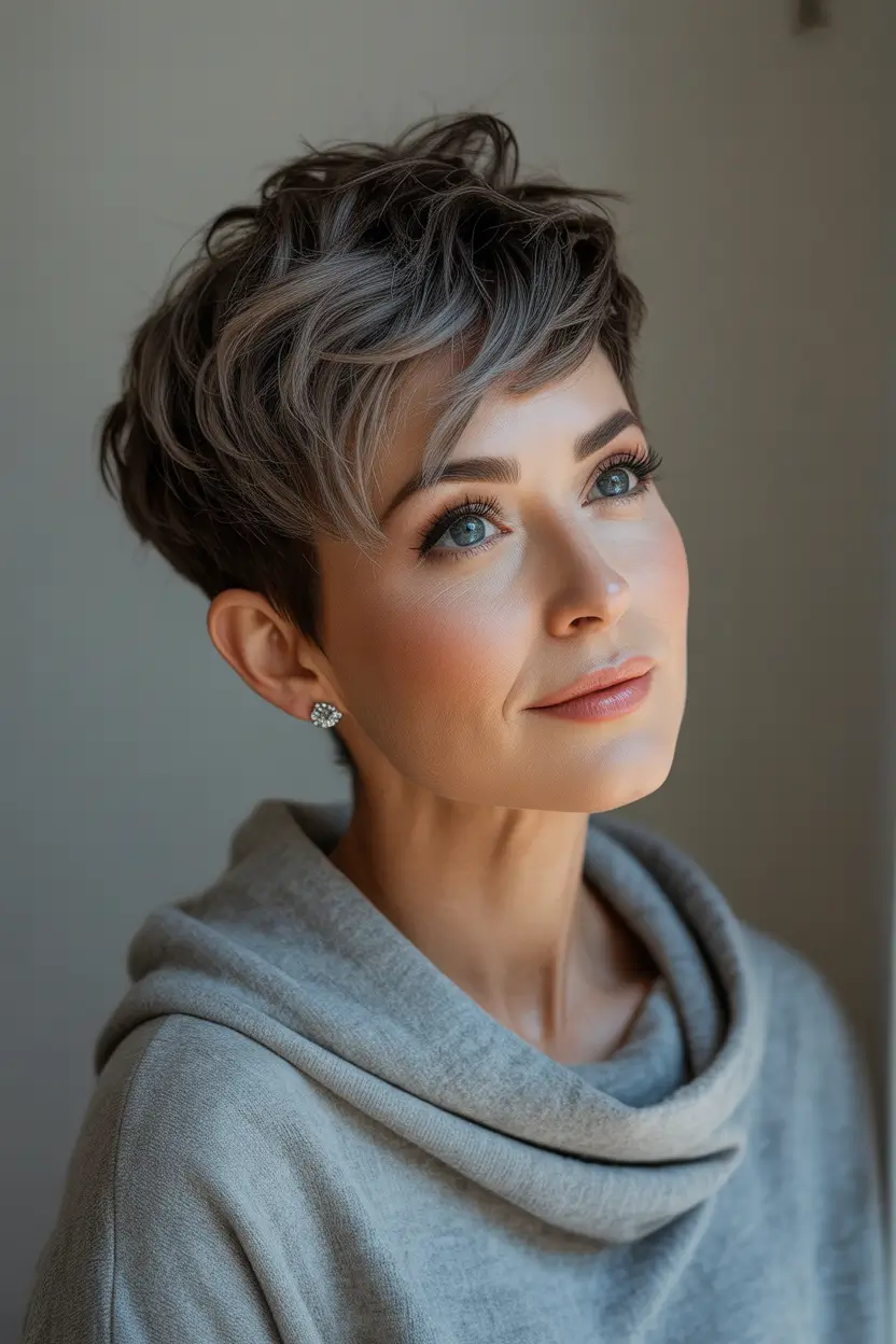 Haircuts for Women Over 40 Rooty Dimensional Soft Pixie With Gentle Waves